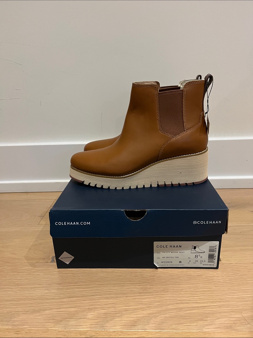 Cole Haan Tan Leather Wedge Chelsea Booties